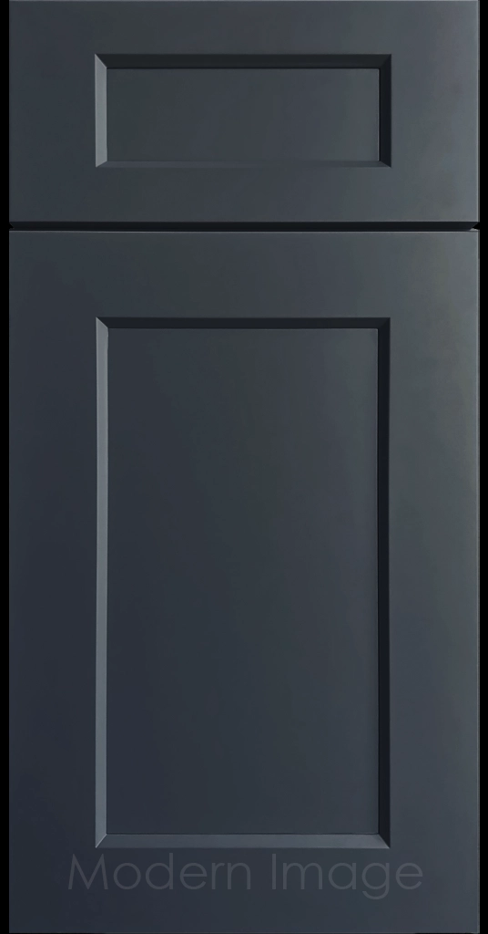 Laguna Naval painted Shaker kitchen cabinet door with wide stiles & rails, inside profile and a flat center panel.